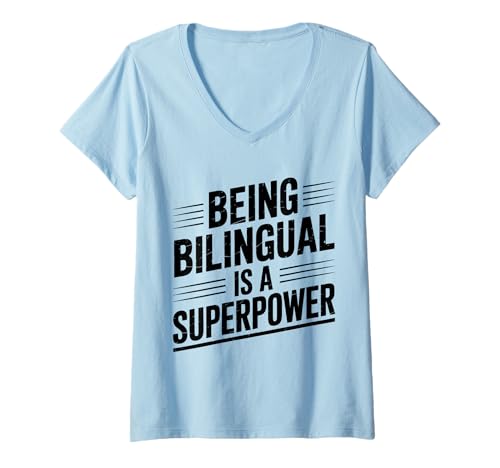 Damen Zweisprachiger Lehrer Lustiger ESL Lehrer T-Shirt mit V-Ausschnitt von Cool School Teacher Fun Bilingual Teacher Designs