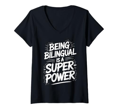 Damen Zweisprachiger Lehrer Lustiger ESL Lehrer T-Shirt mit V-Ausschnitt von Cool School Teacher Funny Bilingual Teacher Design