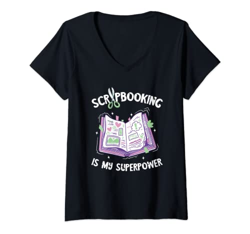 Damen Scrapbooking Superpower Scrapbooker Scrapbooking Basteln T-Shirt mit V-Ausschnitt von Cool Scrapbook Lover Scrapbooking