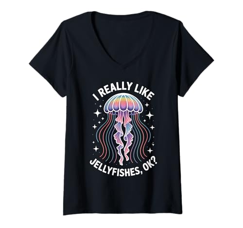 Damen Quallen Lustige Quallen T-Shirt mit V-Ausschnitt Damen Quallen Lustige Quallen T-Shirt mit V-Ausschnitt von Cool Sea Ocean Fun Jellyfish Designs