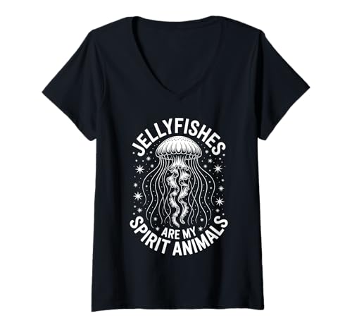 Damen Quallen Geist Tiere Lustige Quallen T-Shirt mit V-Ausschnitt von Cool Sea Ocean Funny Jellyfish Designs