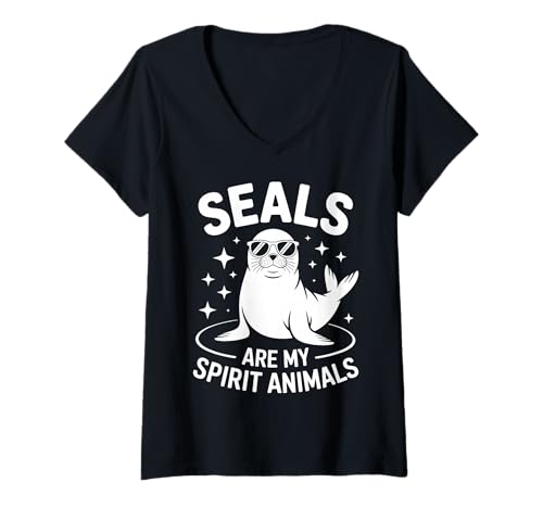 Damen Seals Spirit Animal Lustiges Siegel T-Shirt mit V-Ausschnitt Damen Seals Spirit Animal Lustiges Siegel T-Shirt mit V-Ausschnitt von Cool Seals Fun Seal Lover Designs