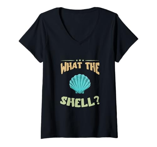 Damen What The Shell Clamshell Seashell Collecting Meerjungfrau Muschel T-Shirt mit V-Ausschnitt von Cool Seashell Clam Sea Shell