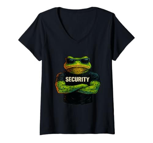 Damen Wachfrosch Aktiv Lustiges Security-Design mit Stil T-Shirt mit V-Ausschnitt Damen Wachfrosch Aktiv Lustiges Security-Design mit Stil T-Shirt mit V-Ausschnitt von Cool Security Designs