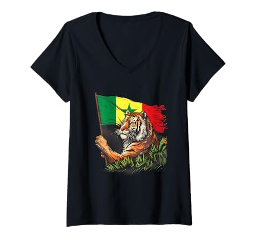 Damen Senegalese Pride Senegalese Roots Senegal Flagge Tiger T-Shirt mit V-Ausschnitt Damen Senegalese Pride Senegalese Roots Senegal Flagge Tiger T-Shirt mit V-Ausschnitt von Cool Senegalese Roots Senegal