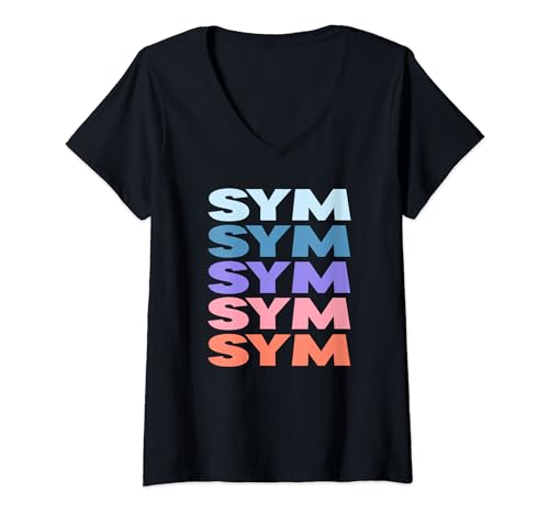 Damen Funny Modern Repeated Text Design Sym T-Shirt mit V-Ausschnitt von Cool Simon Symeon Sym Gift Ideas