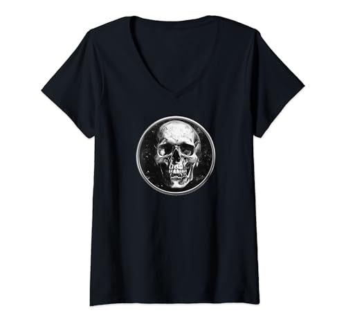 Damen Totenkopf - Silber T-Shirt mit V-Ausschnitt Damen Totenkopf - Silber T-Shirt mit V-Ausschnitt von Cool Skull designs
