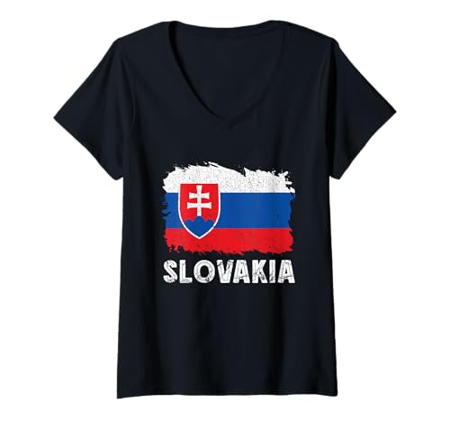 Damen Slowakische Slowakische Stolz Vintage Slowakei Flagge Slowakische Wurzeln T-Shirt mit V-Ausschnitt von Cool Slovakian Roots Slovakia