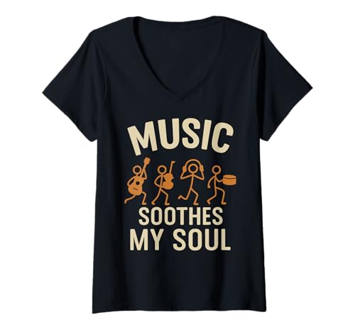 Damen Lustige Musikbandmitglieder Gitarre Trommel Retro Heartbeat T-Shirt mit V-Ausschnitt Damen Lustige Musikbandmitglieder Gitarre Trommel Retro Heartbeat T-Shirt mit V-Ausschnitt von Cool Sound Crew For Musicians And Studio Life