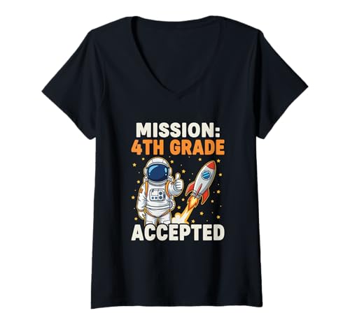 Damen Mission Fourth, 4. Klasse, nimmt Astronaut Wieder in die Schule auf T-Shirt mit V-Ausschnitt von Cool Space Theme Back to School Outfit Kids Boys
