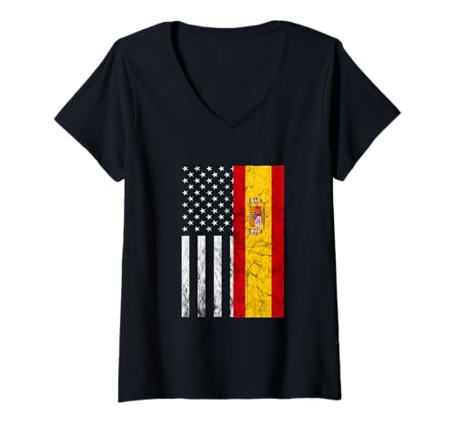 Damen Spanien Amerika USA Spanische Wurzeln Spanische Flagge Spanish Pride T-Shirt mit V-Ausschnitt Damen Spanien Amerika USA Spanische Wurzeln Spanische Flagge Spanish Pride T-Shirt mit V-Ausschnitt von Cool Spain Flag Espanol Spanish