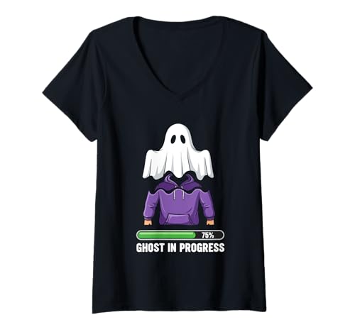 Damen Ghost in Progress Halloween-T-Shirt mit Spir T-Shirt mit V-Ausschnitt Damen Ghost in Progress Halloween-T-Shirt mit Spir T-Shirt mit V-Ausschnitt von Cool Spirit Ghost Loading Halloween Ghost Teen Tee