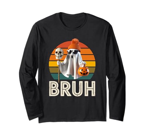 Lustiger Geist Spruch Bruh Halloween Meme Humor Frauen Männer Langarmshirt von Cool Spooky Costume Skeleton Pumpkin Trick Treat