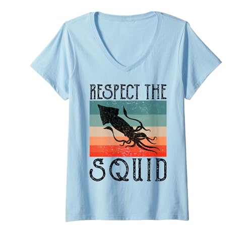 Damen Respect The Squid Lustige Geschenke für Tintenfisch-Food-Calamari-Liebhaber T-Shirt mit V-Ausschnitt Damen Respect The Squid Lustige Geschenke für Tintenfisch-Food-Calamari-Liebhaber T-Shirt mit V-Ausschnitt von Cool Squid Lovers and Fan gifts costume