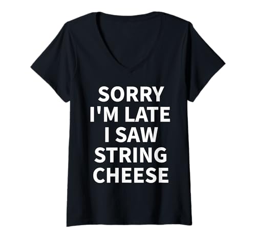Damen String Cheese Apparel – Lustiges Käse-Liebhaber-Design T-Shirt mit V-Ausschnitt von Cool String Cheese Humor Quote Merch