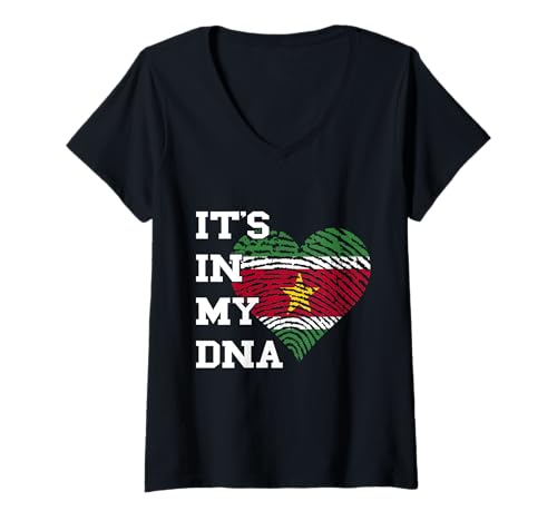 Damen Surinam-Flagge It's In My DNA Heart Surinamesische Wurzeln T-Shirt mit V-Ausschnitt Damen Surinam-Flagge It's In My DNA Heart Surinamesische Wurzeln T-Shirt mit V-Ausschnitt von Cool Surinamese Roots Suriname