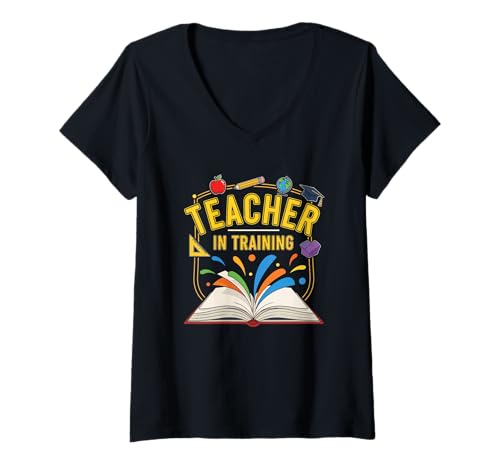 Damen Lehrer in Ausbildung T-Shirt mit V-Ausschnitt Damen Lehrer in Ausbildung T-Shirt mit V-Ausschnitt von Cool Teacher In Training School Apparel