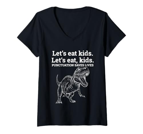 Damen Funny Let's Eat Kids Satzzeichen rettet Leben Grammatiklehrer T-Shirt mit V-Ausschnitt von Cool Teachers design For Halloween Women and Men