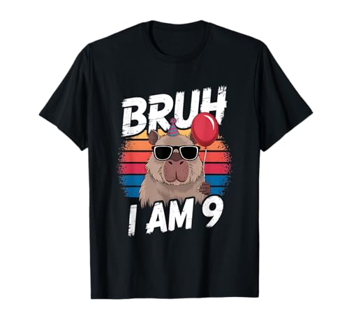 Bruh I Am 9 Capybara Kinder 9. Geburtstag Party Retro Sonnenuntergang T-Shirt Bruh I Am 9 Capybara Kinder 9. Geburtstag Party Retro Sonnenuntergang T-Shirt von Cool Tees