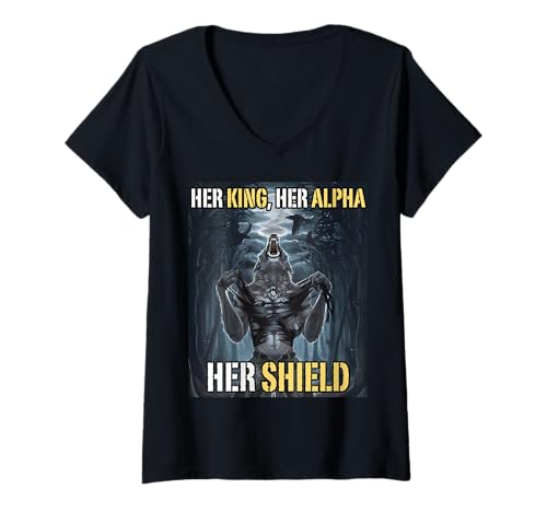 Damen Ihr König Ihr Alpha Ihr Schild Lustiges Alpha-Wolf-Meme T-Shirt mit V-Ausschnitt von Cool Tees