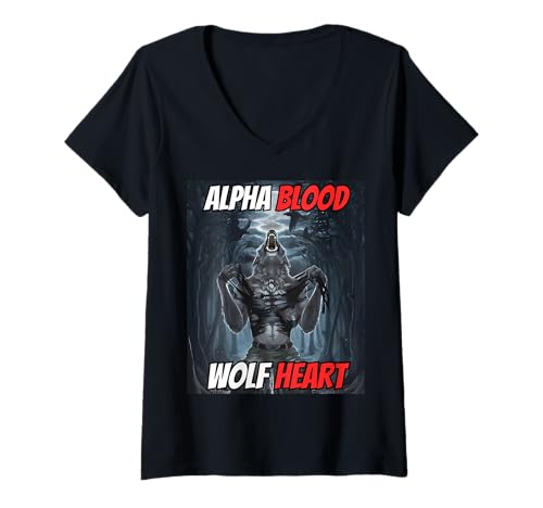 Damen Lustiges Alpha-Wolf-Meme mit Alpha-Wolfsherz T-Shirt mit V-Ausschnitt von Cool Tees