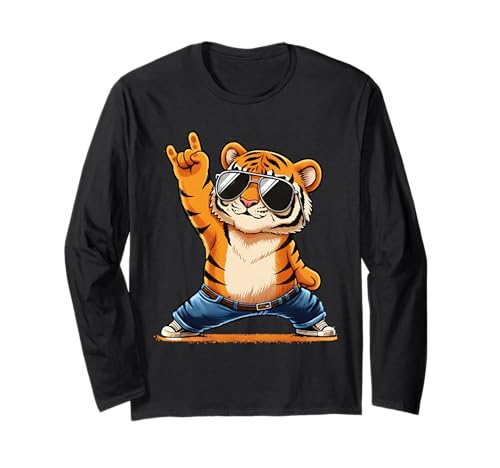Retro Tiger Rock Hand Sonnenbrille Tier für Männer Kinder Frauen Langarmshirt Retro Tiger Rock Hand Sonnenbrille Tier für Männer Kinder Frauen Langarmshirt von Cool Tiger Rock Music Funny Animal
