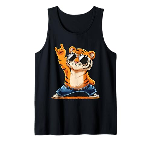 Retro Tiger Rock Hand Sonnenbrille Tier für Männer Kinder Frauen Tank Top Retro Tiger Rock Hand Sonnenbrille Tier für Männer Kinder Frauen Tank Top von Cool Tiger Rock Music Funny Animal