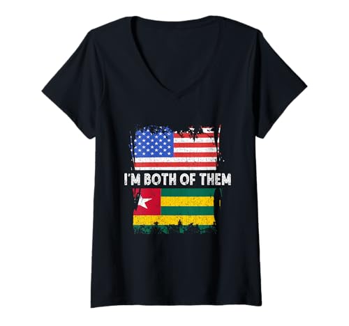 Damen Togo Flagge I'm Both of Them USA America Togolese Pride T-Shirt mit V-Ausschnitt Damen Togo Flagge I'm Both of Them USA America Togolese Pride T-Shirt mit V-Ausschnitt von Cool Togolese Roots Togo