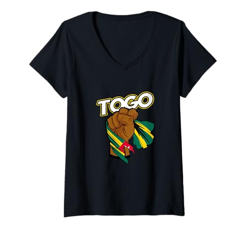 Damen Togo Handfist Togolese Pride Togolese Roots Togolesische Flagge T-Shirt mit V-Ausschnitt von Cool Togolese Roots Togo