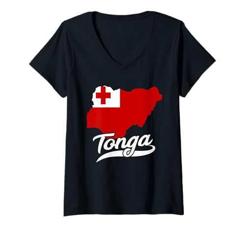 Damen Tonga-Flagge, Tonganische Wurzeln, Tongan-Flagge, Karte Tongan Pride T-Shirt mit V-Ausschnitt von Cool Tongan Roots Tonga