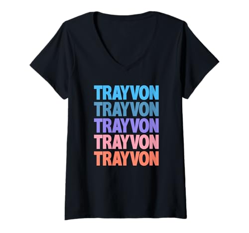 Damen Funny Modern Repeated Text Design Trayvon T-Shirt mit V-Ausschnitt von Cool Trayvon Gift Ideas