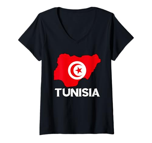 Damen Tunesische Flagge Karte Tunesische Wurzeln Tunesien Stolz Tunesien T-Shirt mit V-Ausschnitt Damen Tunesische Flagge Karte Tunesische Wurzeln Tunesien Stolz Tunesien T-Shirt mit V-Ausschnitt von Cool Tunisian Roots Tunisia