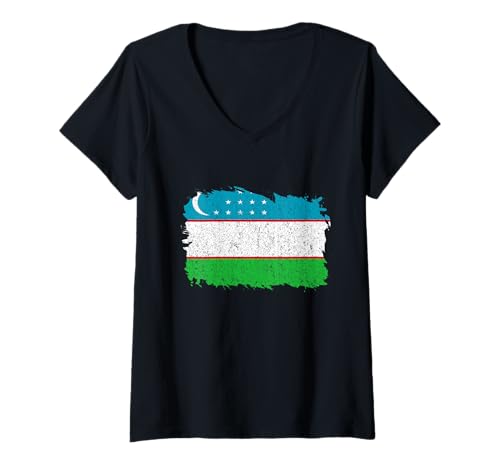 Damen Usbekische Wurzeln, usbekischer Stolz, Vintage-Karte, usbekische Flagge T-Shirt mit V-Ausschnitt Damen Usbekische Wurzeln, usbekischer Stolz, Vintage-Karte, usbekische Flagge T-Shirt mit V-Ausschnitt von Cool Uzbek Roots Uzbekistan