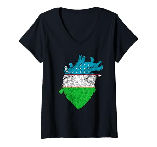 Damen Usbekischer Stolz usbekische Flagge Herz usbekische Wurzeln usbekische Flagge Usbekistan Flagge T-Shirt mit V-Ausschnitt Damen Usbekischer Stolz usbekische Flagge Herz usbekische Wurzeln usbekische Flagge Usbekistan Flagge T-Shirt mit V-Ausschnitt von Cool Uzbek Roots Uzbekistan