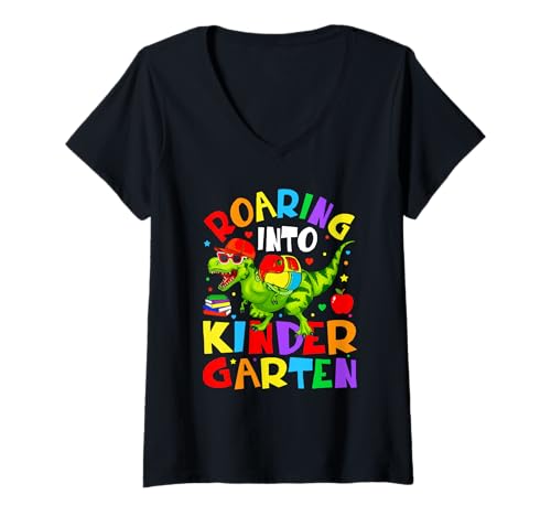 Damen Funny Back to School Vibes Dinosaur Kids T-Shirt mit V-Ausschnitt Damen Funny Back to School Vibes Dinosaur Kids T-Shirt mit V-Ausschnitt von Cool Vibes Back to School Outfit Collection