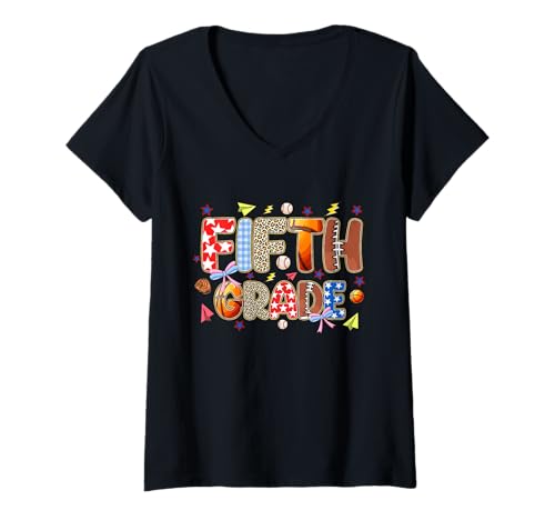 Damen Funny Back to School Vibes Sportlehrer für Kinder der fünften Klasse T-Shirt mit V-Ausschnitt Damen Funny Back to School Vibes Sportlehrer für Kinder der fünften Klasse T-Shirt mit V-Ausschnitt von Cool Vibes Back to School Outfit Collection