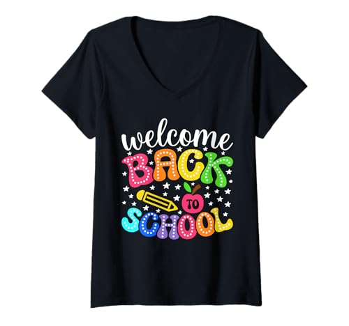 Damen Funny Back to School Vibes for Teachers and Kids T-Shirt mit V-Ausschnitt Damen Funny Back to School Vibes for Teachers and Kids T-Shirt mit V-Ausschnitt von Cool Vibes Back to School Outfit Collection