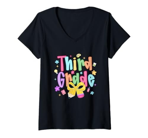 Damen Funny Back to School Vibes for Third Grade Teacher Kids T-Shirt mit V-Ausschnitt Damen Funny Back to School Vibes for Third Grade Teacher Kids T-Shirt mit V-Ausschnitt von Cool Vibes Back to School Outfit Collection