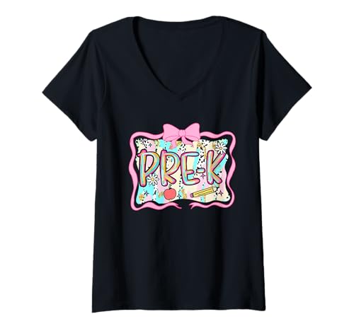Damen Lustige Back to School Vibes for Pre-K Teacher Kids T-Shirt mit V-Ausschnitt von Cool Vibes Back to School Outfit Collection