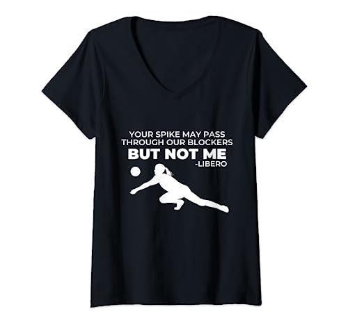 Damen Volleyball Libero Text Zitat Geschenk für Mädchen Spieler Athleten T-Shirt mit V-Ausschnitt von Cool Volleyball Libero Role Sports Novelty Gift