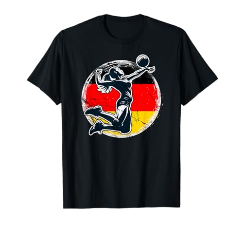 Deutsches Volleyball-Mädchen - Deutschland Spieler Smash Attack Flag T-Shirt Deutsches Volleyball-Mädchen - Deutschland Spieler Smash Attack Flag T-Shirt von Cool Volleyball Nations Apparel and Clothing