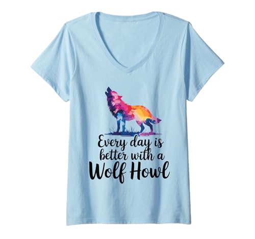 Damen Wolf T-Shirt mit V-Ausschnitt Damen Wolf T-Shirt mit V-Ausschnitt von Cool Wolf Art