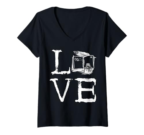 Damen Writer Love Schreibmaschine Roman Buch Liebhaber Lesen Schreiben T-Shirt mit V-Ausschnitt Damen Writer Love Schreibmaschine Roman Buch Liebhaber Lesen Schreiben T-Shirt mit V-Ausschnitt von Cool Writing Novels Writer Typewriter