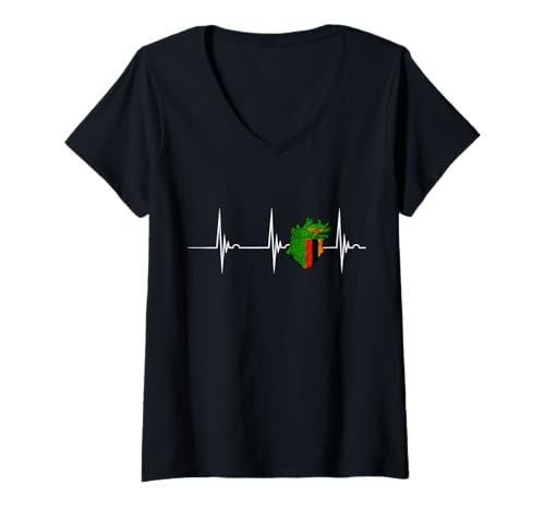 Damen Sambian Flag Sambian Pride Heartbeat EKG Pulse Heart T-Shirt mit V-Ausschnitt Damen Sambian Flag Sambian Pride Heartbeat EKG Pulse Heart T-Shirt mit V-Ausschnitt von Cool Zambian Roots Zambia