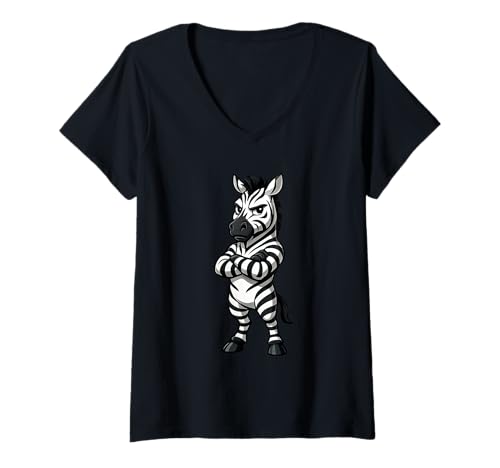 Damen Coole Zebra-Cartoon-lustige Safari-T T-Shirt mit V-Ausschnitt Damen Coole Zebra-Cartoon-lustige Safari-T T-Shirt mit V-Ausschnitt von Cool Zebra Funny Safari Animal