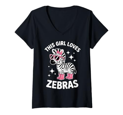 Damen Zebras Girl Lustiges Zebra T-Shirt mit V-Ausschnitt von Cool Zebra Funny Zebras Girl Design