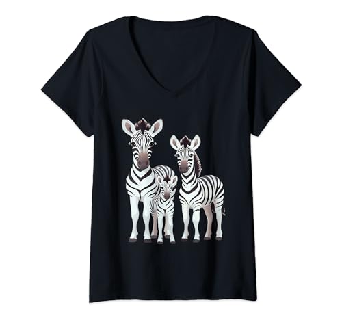 Damen Gestreiftes Muster, Zebra-Pferd, Tierdruck, Geschenk für Erwachsene und Frauen T-Shirt mit V-Ausschnitt von Cool Zebra Print Design Birthday Holiday Presents