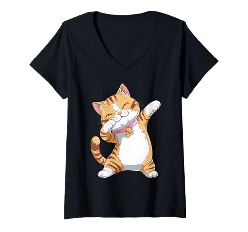 Damen Dabbing Cat Design - Funky Dab Dance Cat für Frauen T-Shirt mit V-Ausschnitt von Cool and Quirky Cat Lover Apparel Co.