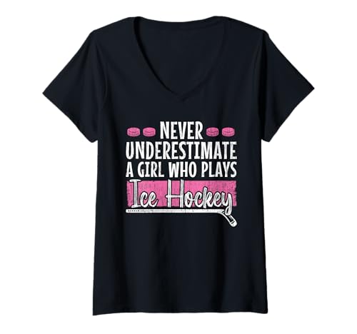 Damen Unterschätzen Sie Niemals die Eishockeyspielerin T-Shirt mit V-Ausschnitt Damen Unterschätzen Sie Niemals die Eishockeyspielerin T-Shirt mit V-Ausschnitt von Cool field hockey saying team