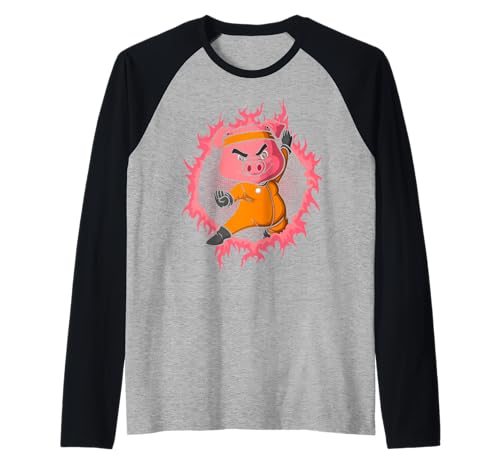 Kung FuPig With Halftone Fire Background Raglan Kung FuPig With Halftone Fire Background Raglan von Cool kung fu pig with halftone fire